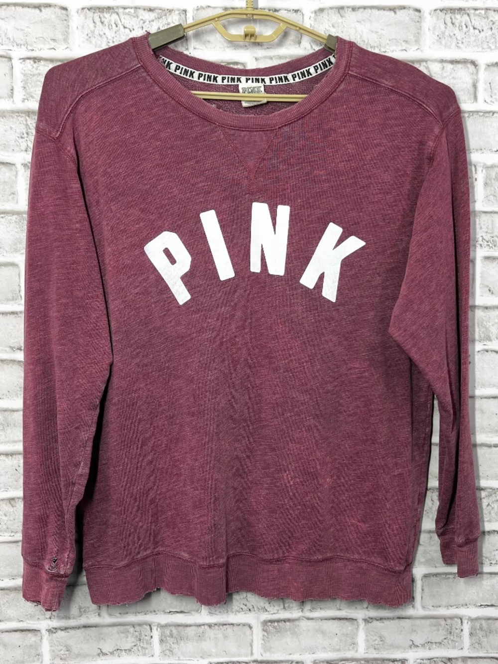|•PINK•| Crewneck Distressed Sweatshirt Size Large